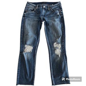 Silver Jeans Boyfriend Medium Wash Distressed 29‎ x 24 Raw Edge Hem